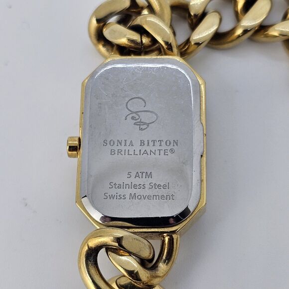 Sonia Bitton Women's Watch 20MM Black Dial Gold Band Up to 7.75" New Battery‎ - Picture 6 of 7